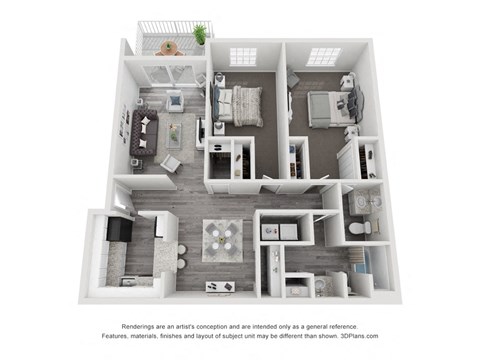 Floor plan for 2 beds, 1.5 baths, 1058 sqft